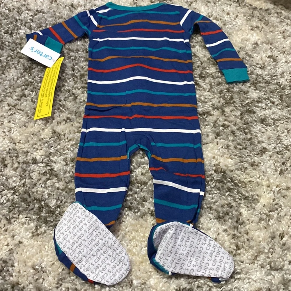 Carters Baby Boy Blue Striped Sloth Fleece Footed Pajamas Sleeper Zip Up 18M